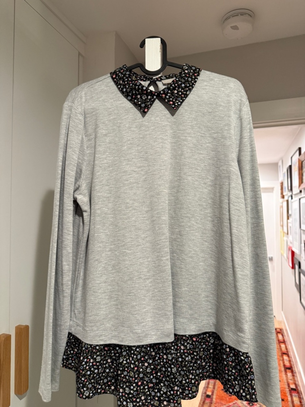 LOFT Light Gray Layered Sweater with Black Floral Collar